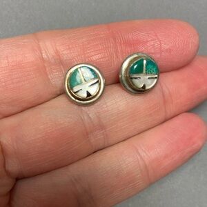 Vintage sterling silver turquoise shell inlay Southwest stud earrings